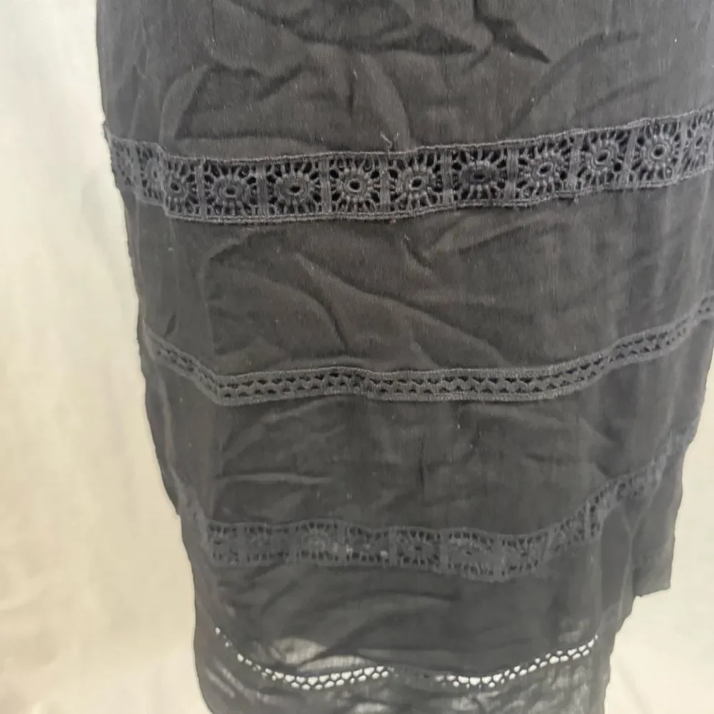 Anthropologie Ro & De black pintuck pleated lace detail shift dress size small